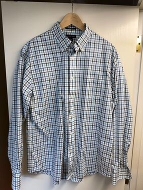 Lands' End Blue and White Plaid Button-Down Shirt